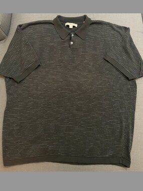Pronto Uomo Italy Vintage Black White Ribbed Horizontal Stripe Polo Size Large